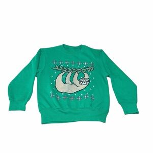 Green Holiday Sloth Graphic Kid’s Sweater